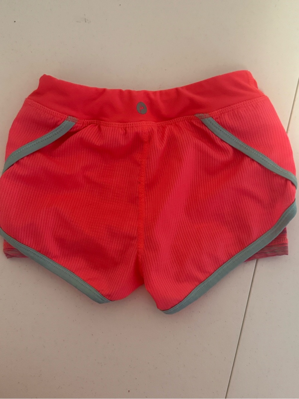 Girls' Coral Active Shorts with Green Trim